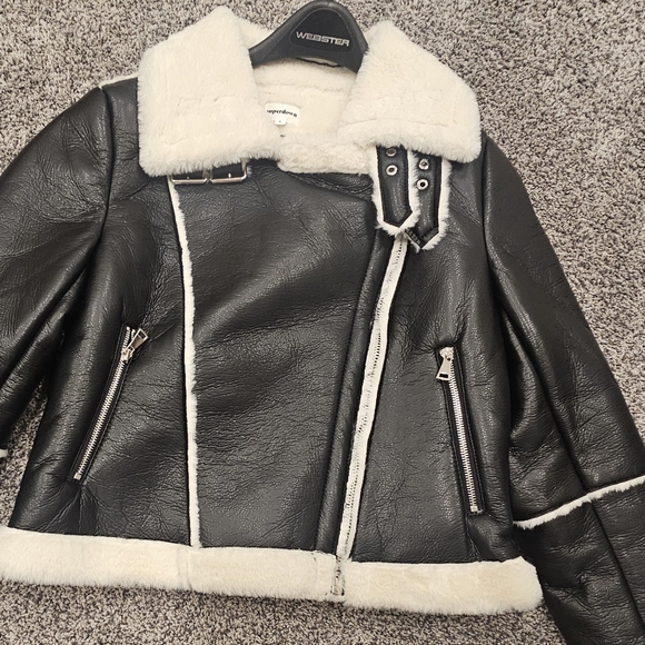 NWOT Revolve Genna Superdown Women's Black Faux Fur Leather Shearling Jacket-S - Picture 2 of 12